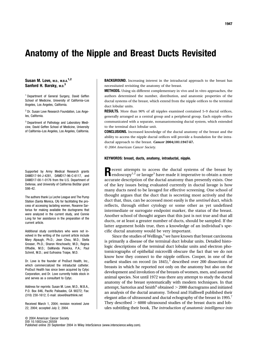 PDF) Anatomy of the nipple and breast ducts revisited