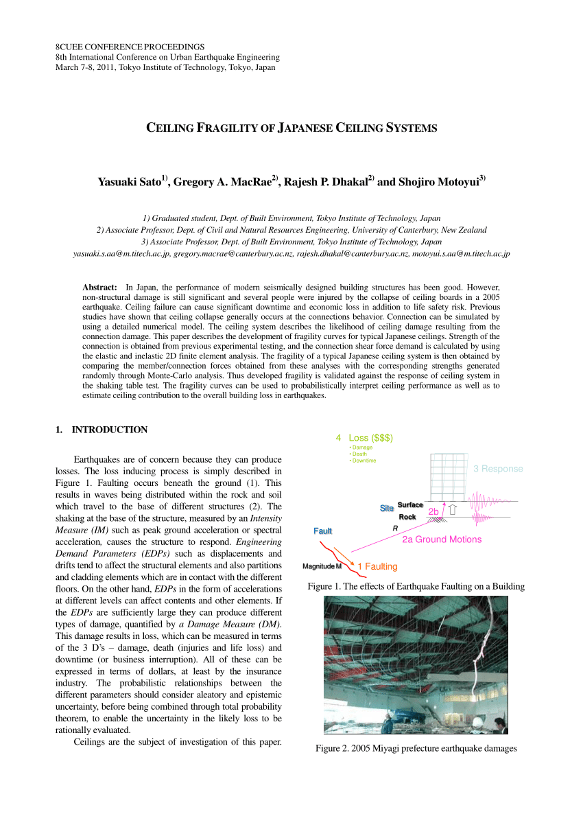 Pdf Seismic Fragility Of Japanese Ceiling Systems