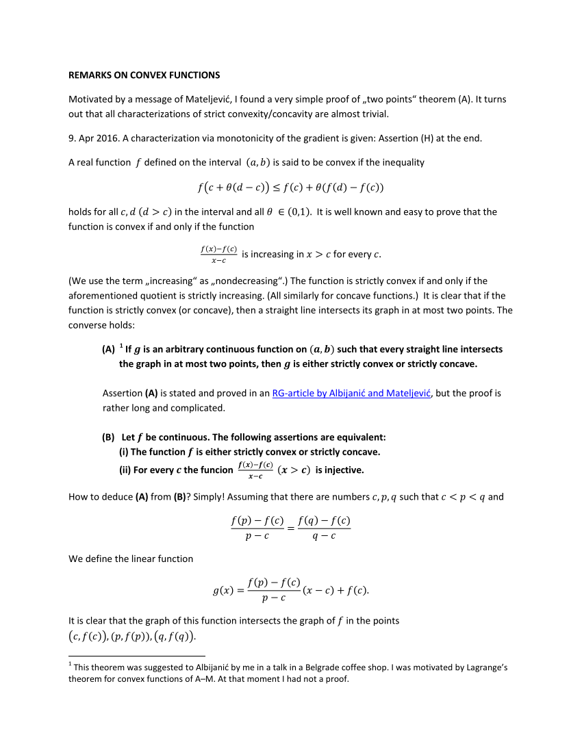 Pdf Characterizations Of Strictly Convex Functions