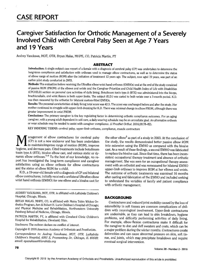 Early orthotic intervention in pediatric patients, Part 1: Cerebral palsy