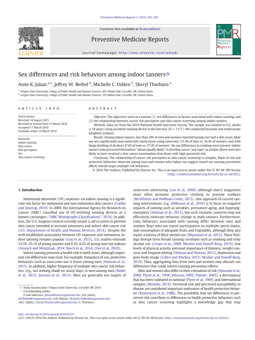 Pdf Sex Differences And Risk Behaviors Among Indoor Tanners 5016