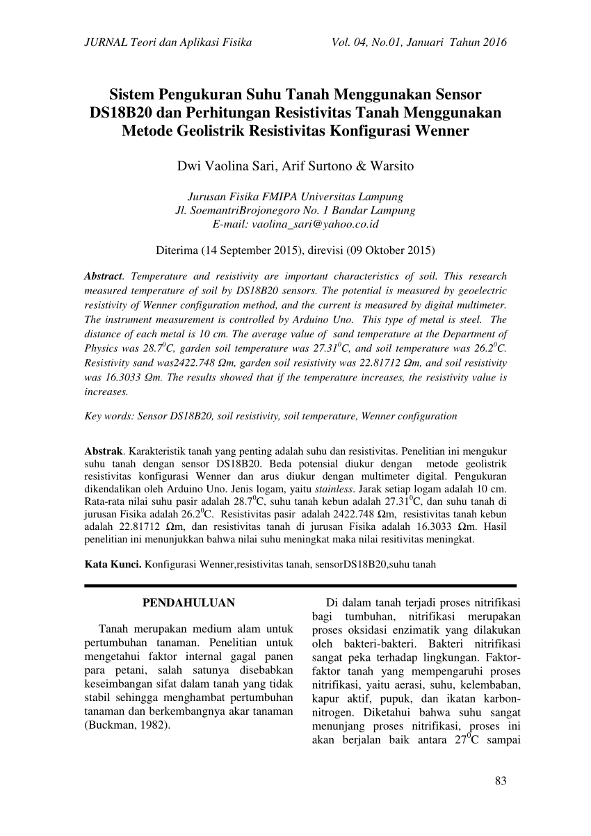  PDF Sistem Pengukuran Suhu Tanah  Menggunakan Sensor 