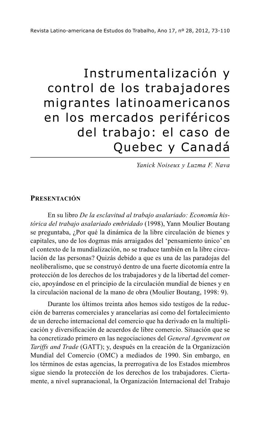 (PDF) Instrumentalización y control de los trabajadores migrantes