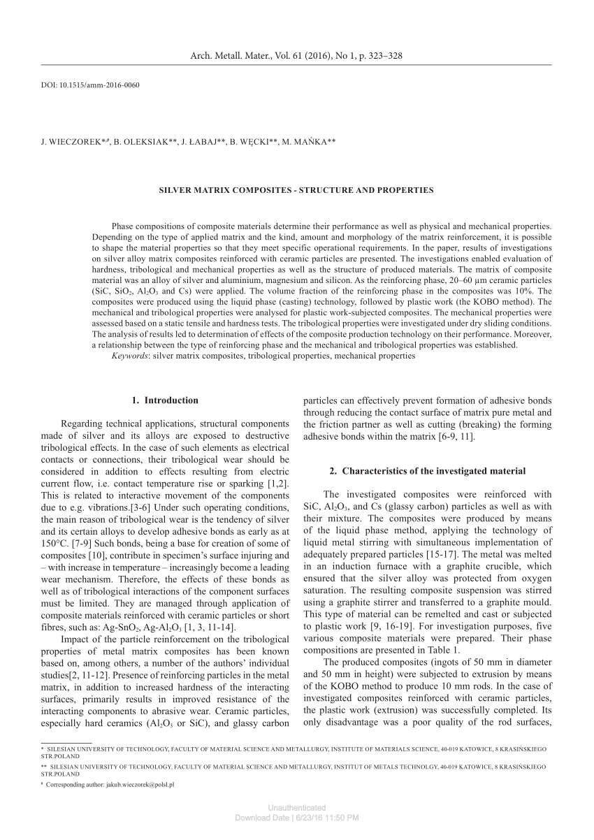 (PDF) Silver Matrix Composites - Structure and Properties