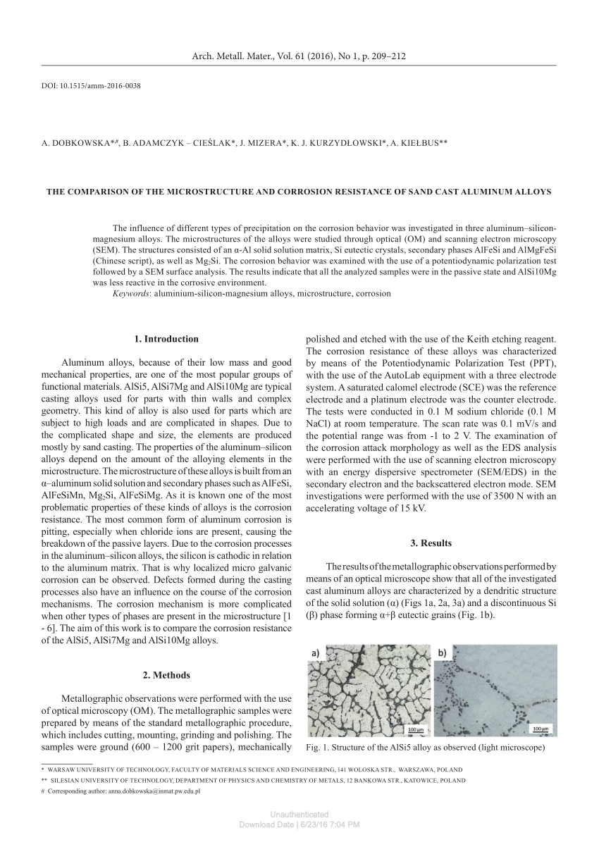 (PDF) The Comparison of the Microstructure and Corrosion Resistance of ...