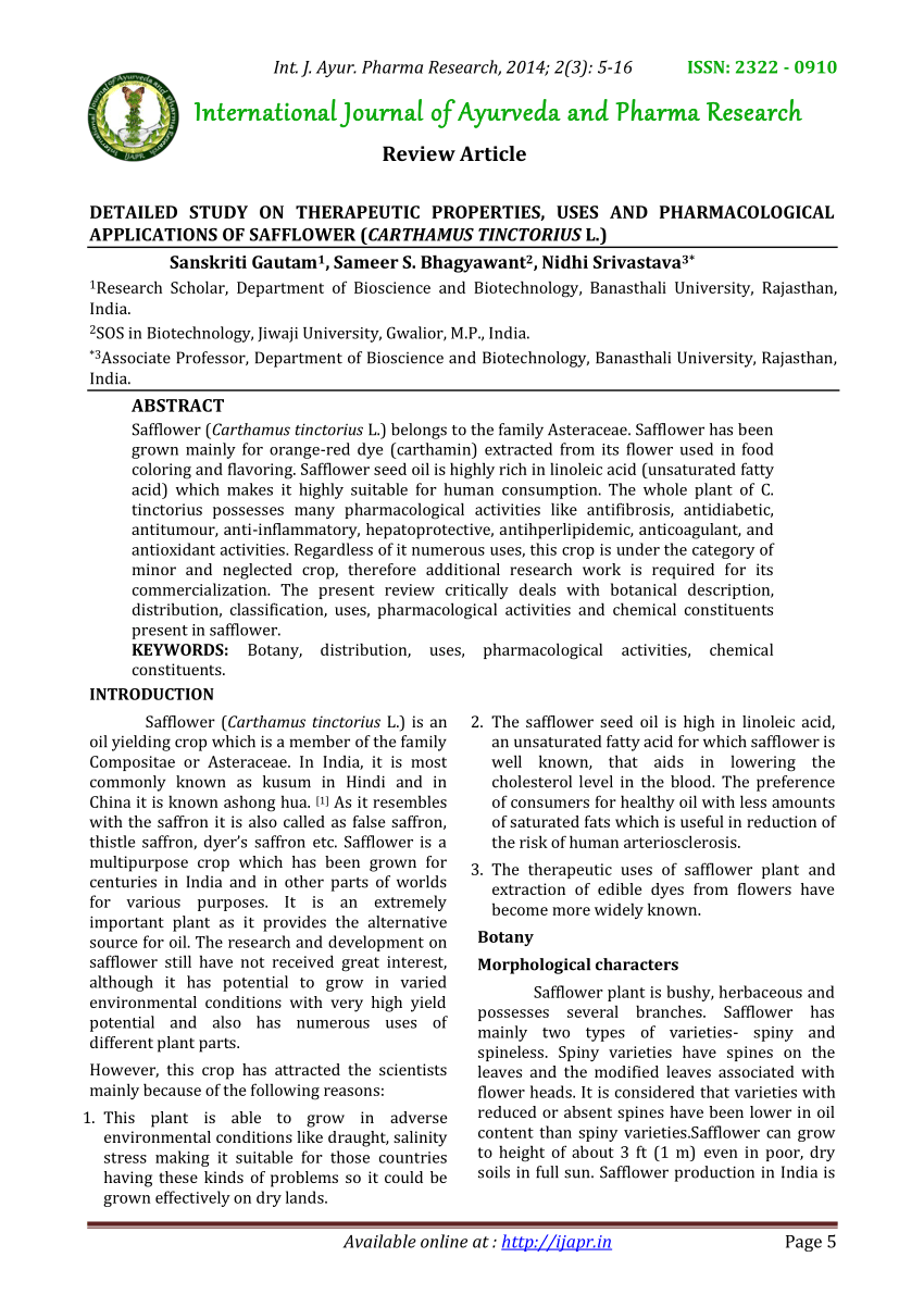 Safflower (Carthamus tinctorius L.) for Biofuel Production – Farm Energy