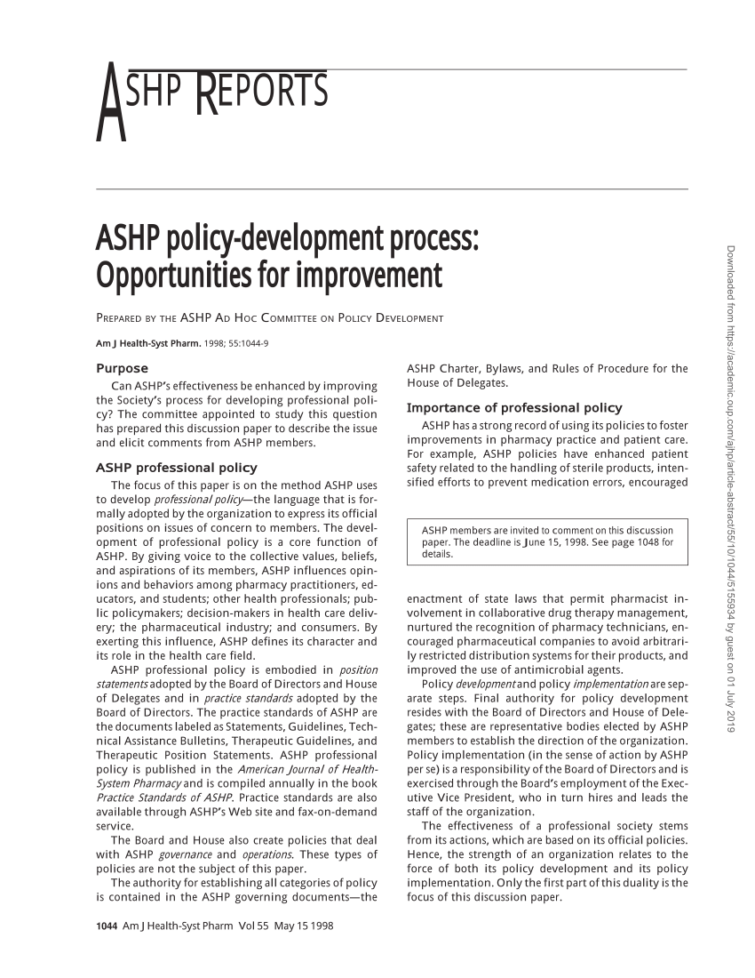(PDF) ASHP policydevelopment process Opportunities for improvement