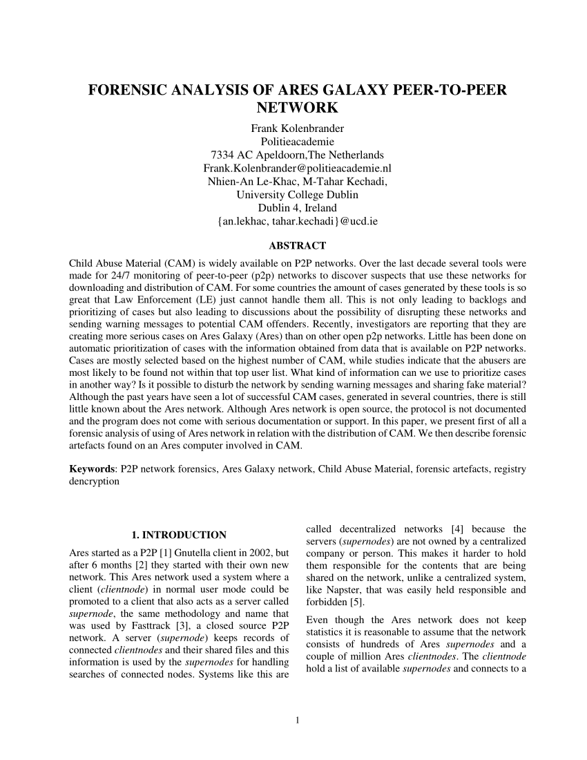 PDF) FORENSIC ANALYSIS OF ARES GALAXY PEER-TO-PEER NETWORK