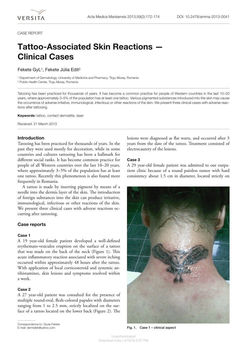 Diagnostic Tools to Use When We Suspect an Allergic Reaction to a Tattoo: A  Proposal Based on Cases at Our Hospital