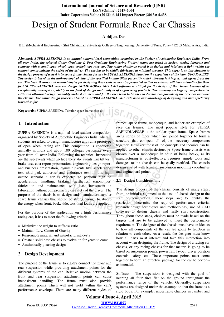 (PDF) Design of Student Formula Race Car Chassis