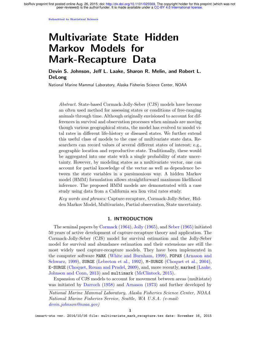 PDF) Multivariate State Hidden Markov Models for Mark-Recapture Data