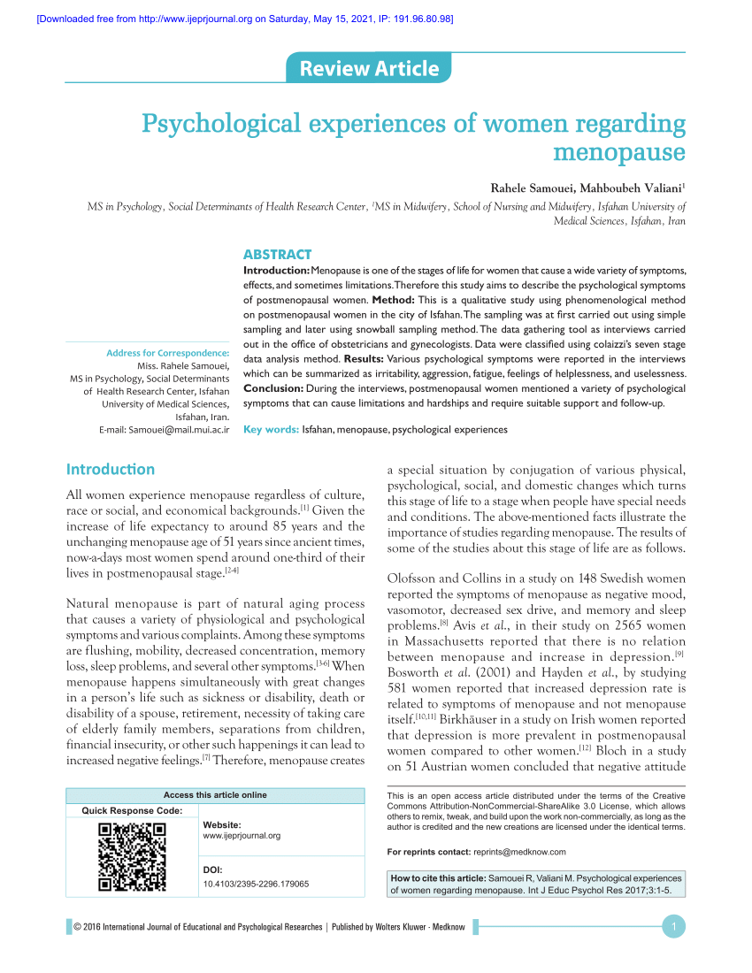 PDF) Dizziness in peri- and postmenopausal women is associated with  anxiety: A cross-sectional study