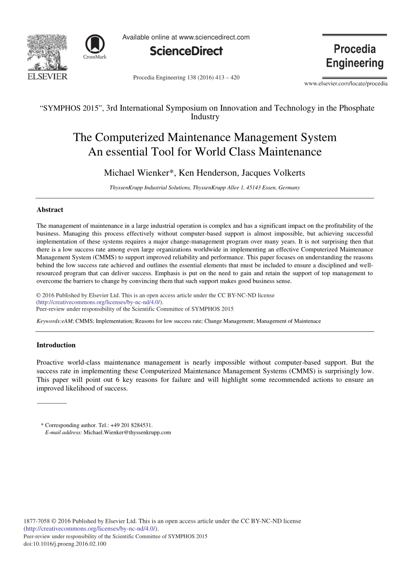 research paper on computerized maintenance management system
