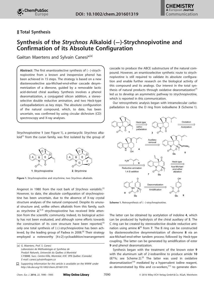 Pdf Synthesis Of The Strychnos Alkaloid Strychnopivotine And Confirmation Of Its Absolute Configuration