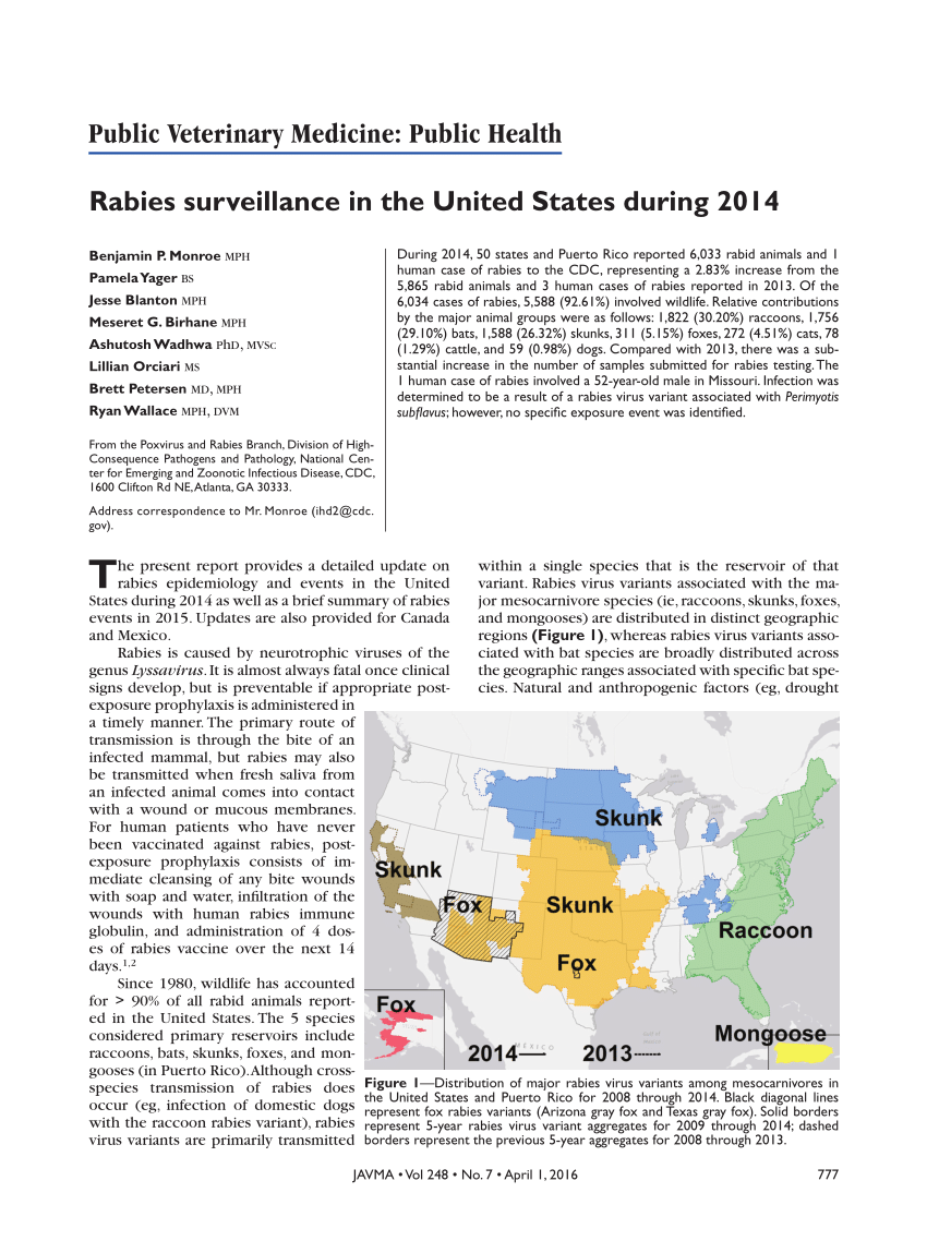 Pdf Rabies Surveillance In The United States During 2014