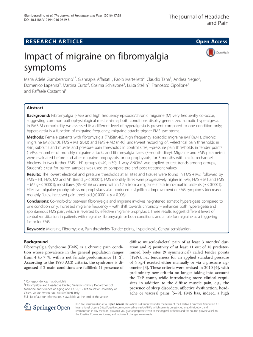 pdf) impact of migraine on fibromyalgia symptoms