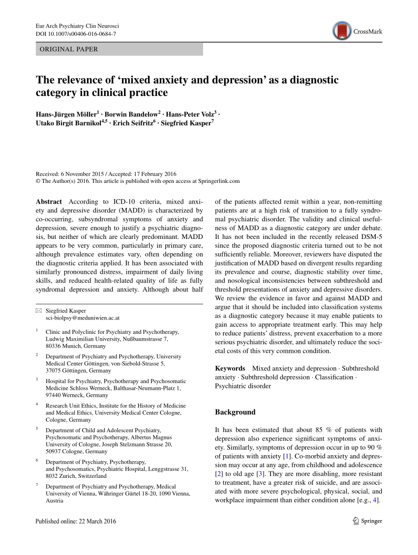 En effektiv nærme sig Frugtgrøntsager PDF) The relevance of 'mixed anxiety and depression' as a diagnostic  category in clinical practice