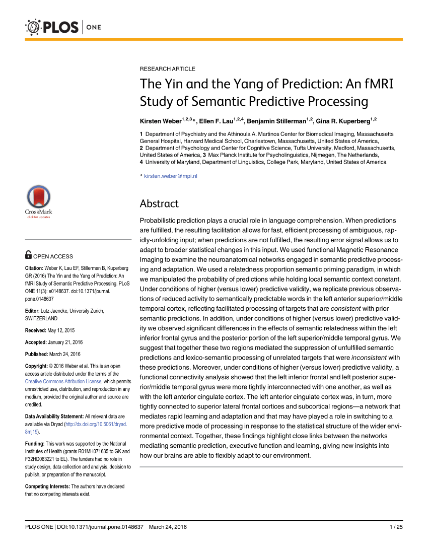 Pdf The Yin And The Yang Of Prediction An Fmri Study Of Semantic Predictive Processing