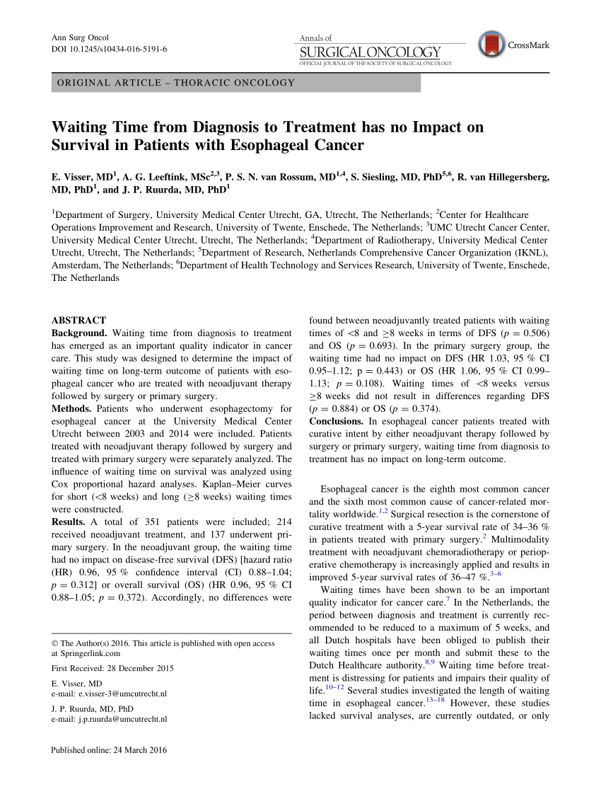 PDF) Waiting Time from Diagnosis to Treatment has no Impact on ...