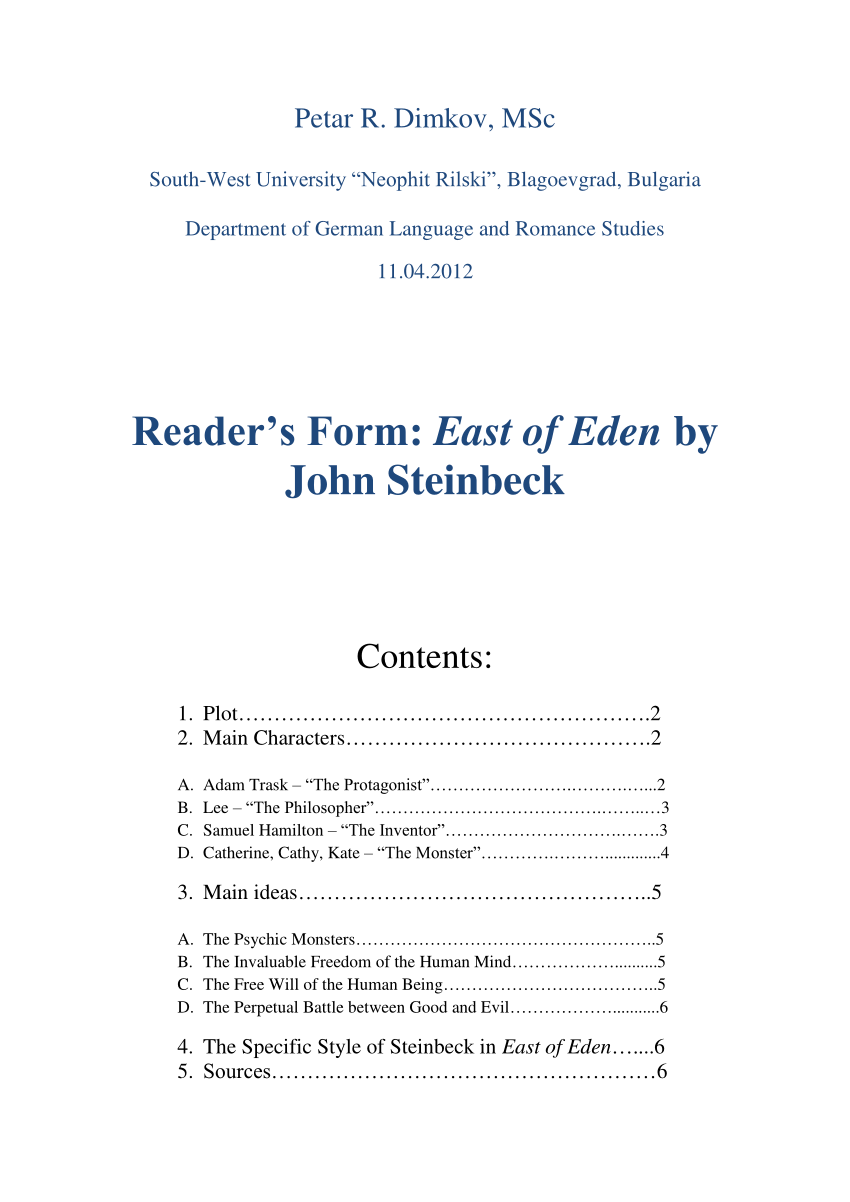 Pdf Reader S Form East Of Eden By John Steinbeck