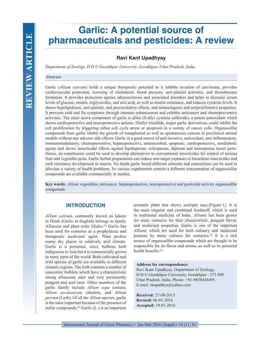 Pdf Garlic A Potential Source Of Pharmaceuticals And Pesticides A Review