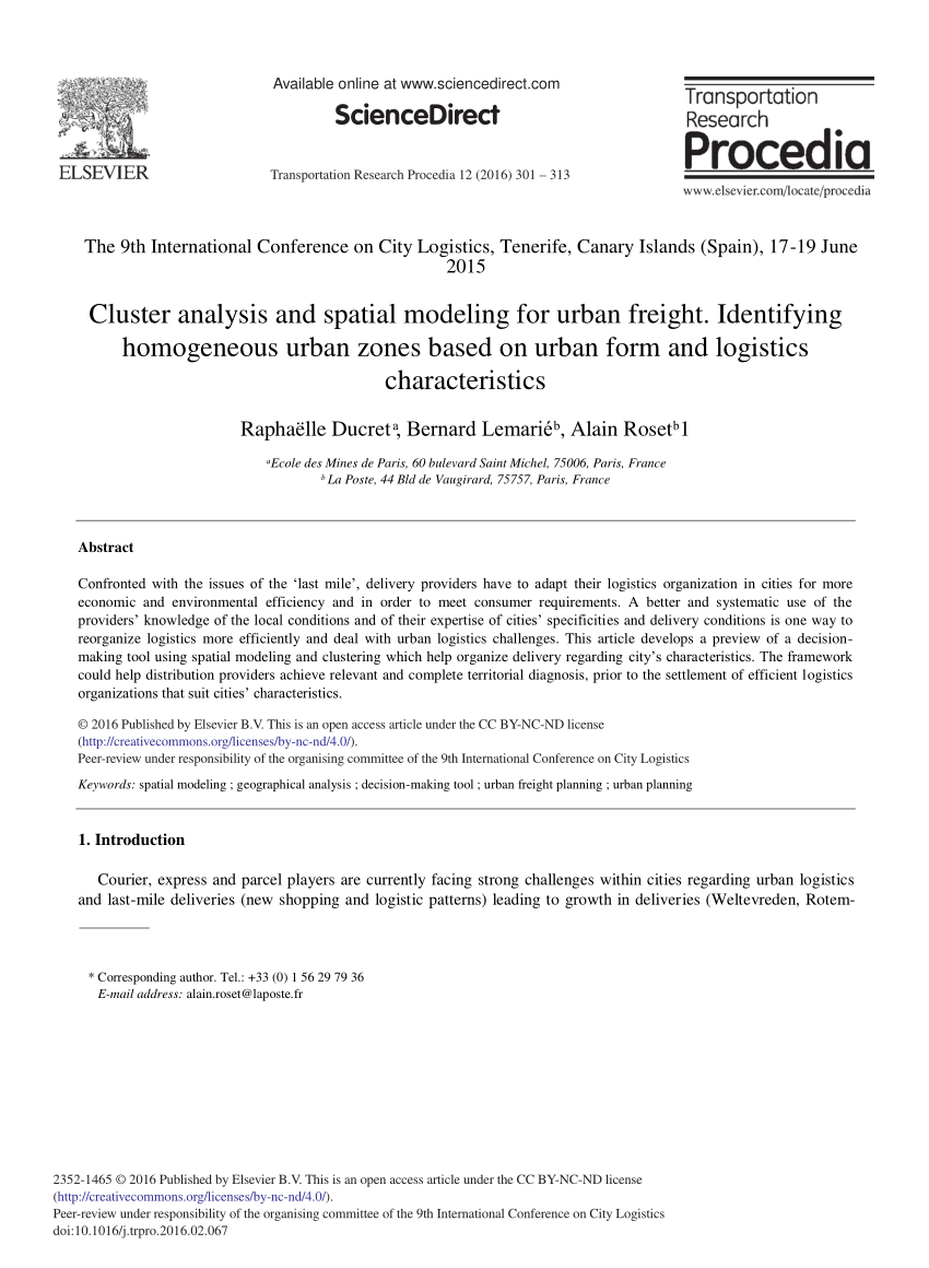 Pdf Cluster Analysis And Spatial Modeling For Urban Freight