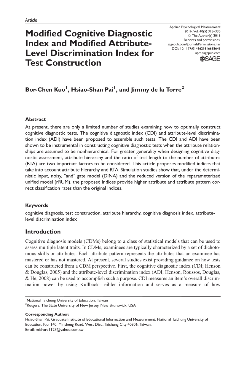 PDF Modified Cognitive Diagnostic Index and Modified Attribute