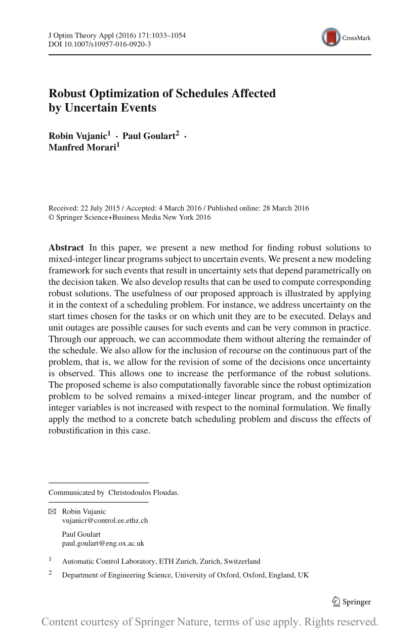 Robust Optimization of Schedules Affected by Uncertain Events