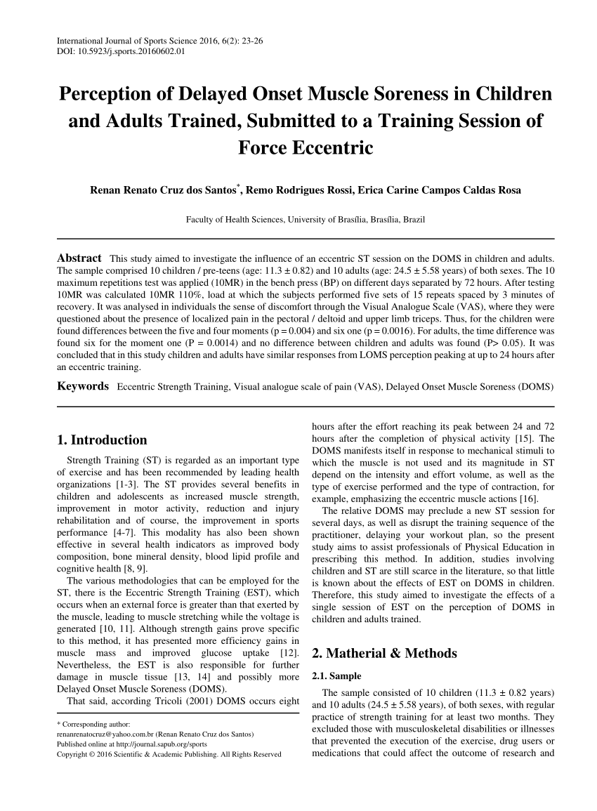 PDF Perception of Delayed Onset Muscle Soreness in Children and  