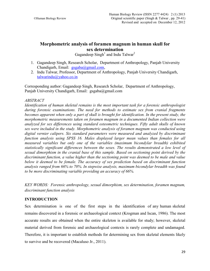 Pdf Morphometric Analysis Of Foramen Magnum In Human Skull For Sex 7646