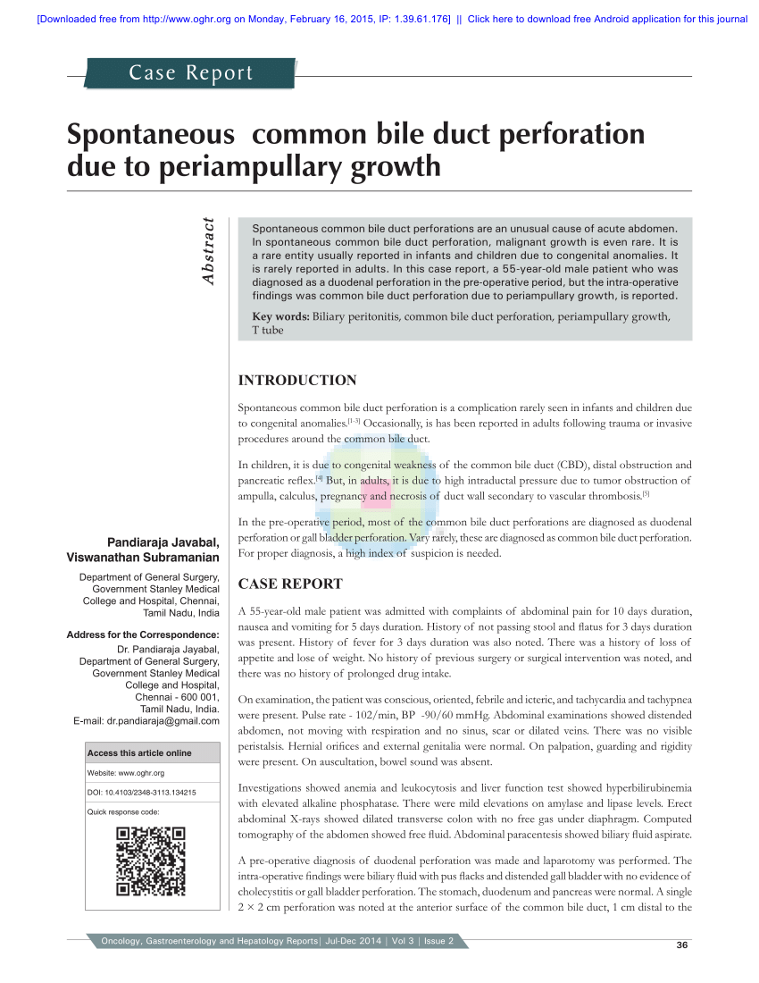Pdf Spontaneous Common Bile Duct Perforation Due To Periampullary