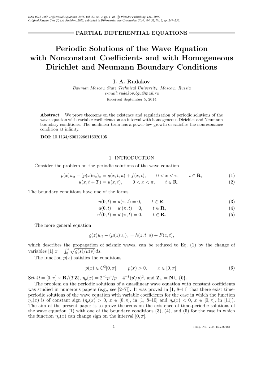 Pdf Periodic Solutions Of The Wave Equation With Nonconstant Coefficients And With Homogeneous Dirichlet And Neumann Boundary Conditions