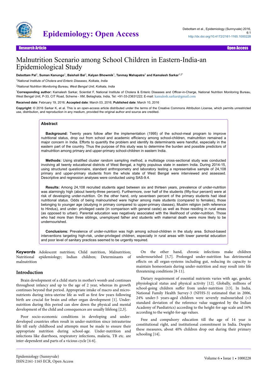 Pdf Malnutrition Scenario Among School Children In Eastern India An Epidemiological Study