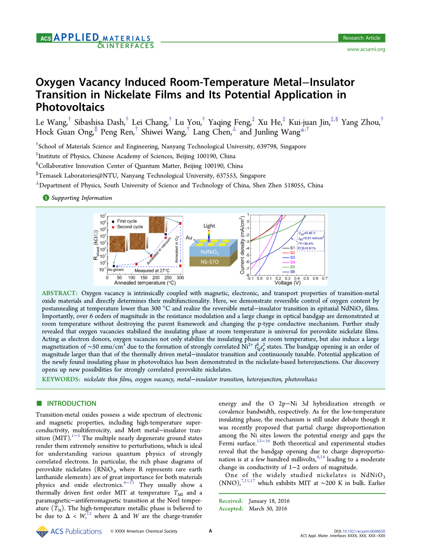 PDF) Oxygen Vacancy Induced Room-Temperature Metal-Insulator 