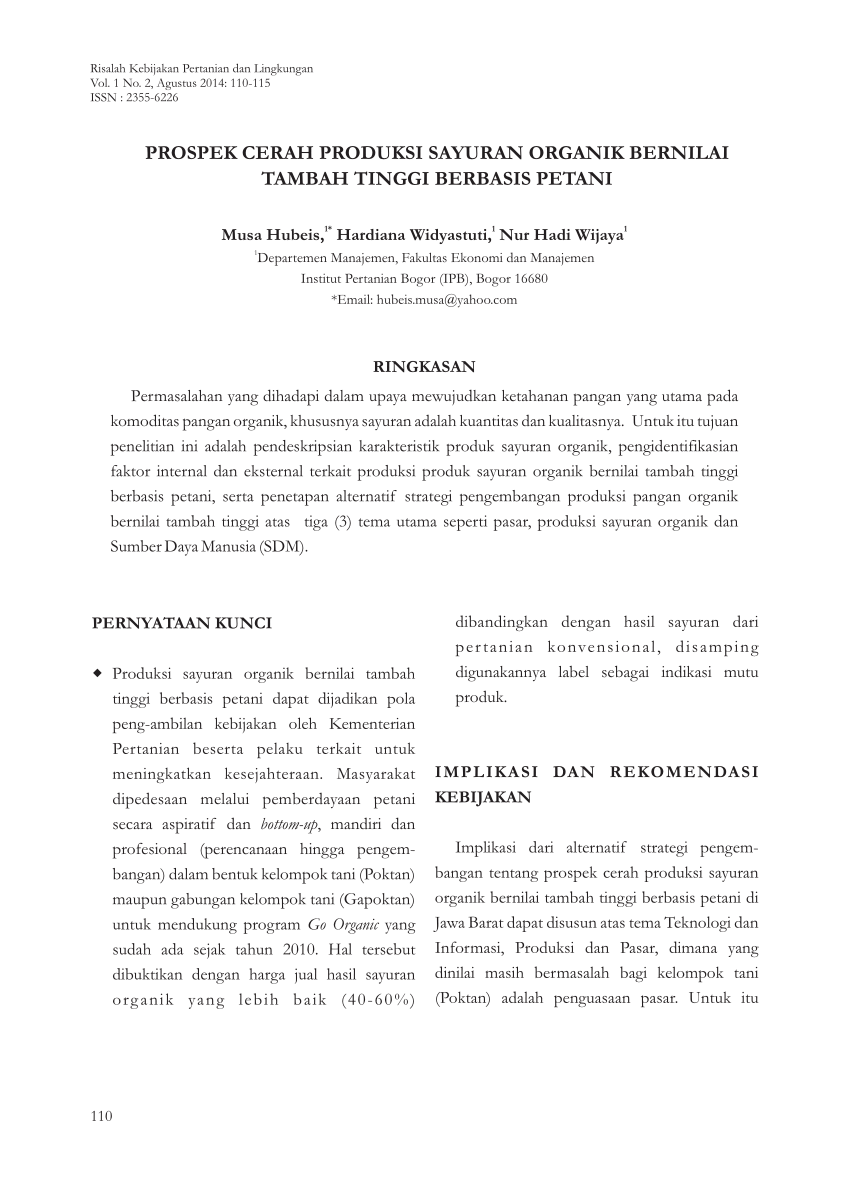 PDF PROSPEK CERAH PRODUKSI SAYURAN ORGANIK BERNILAI TAMBAH TINGGI