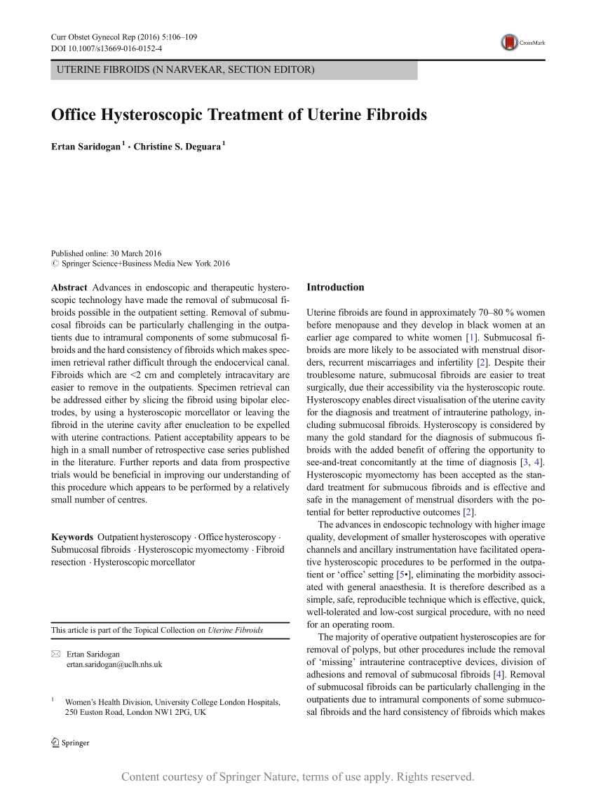 Office Hysteroscopic Treatment Of Uterine Fibroids 