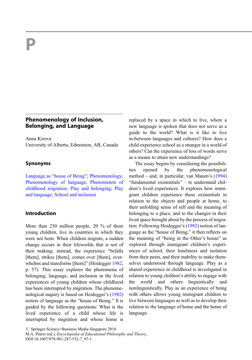 (PDF) Phenomenology of Inclusion, Belonging, and Language