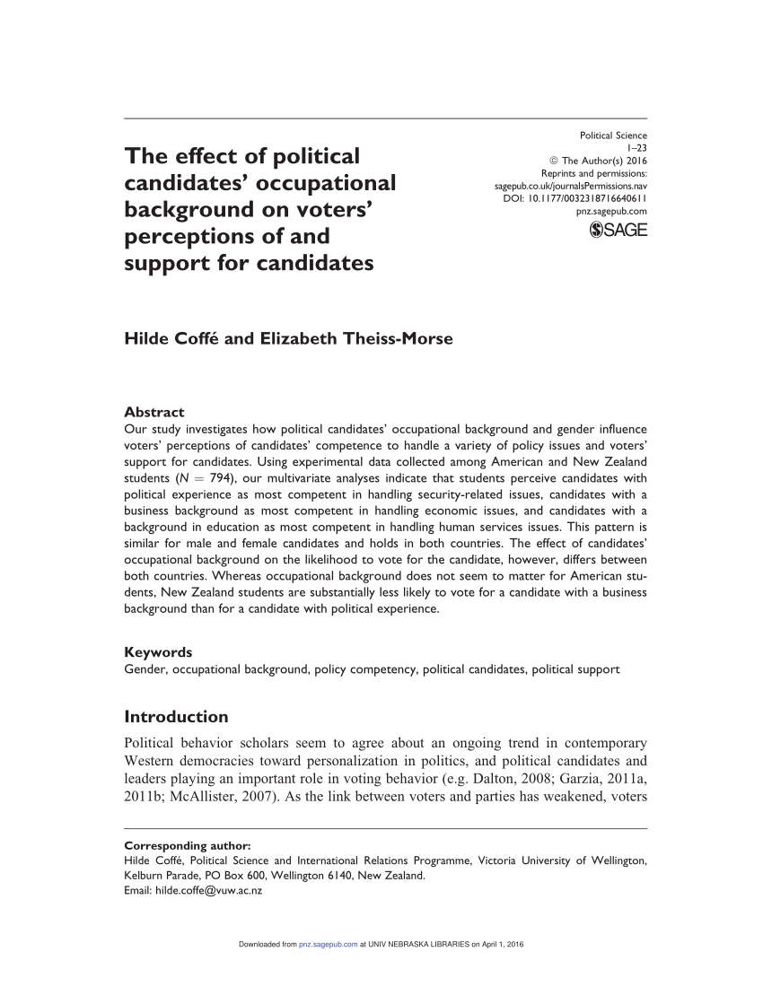 PDF) The effect of political candidates occupational background on voters  perceptions of and support for candidates