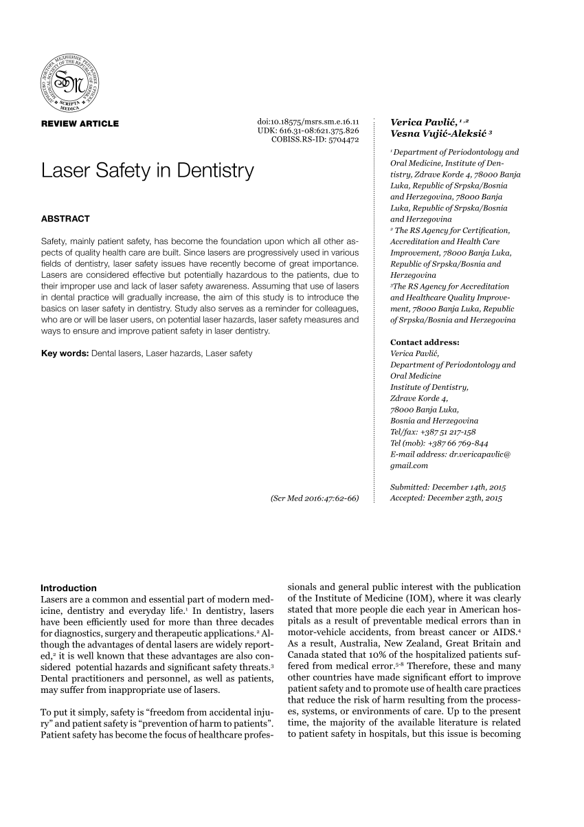 (PDF) Laser Safety in Dentistry