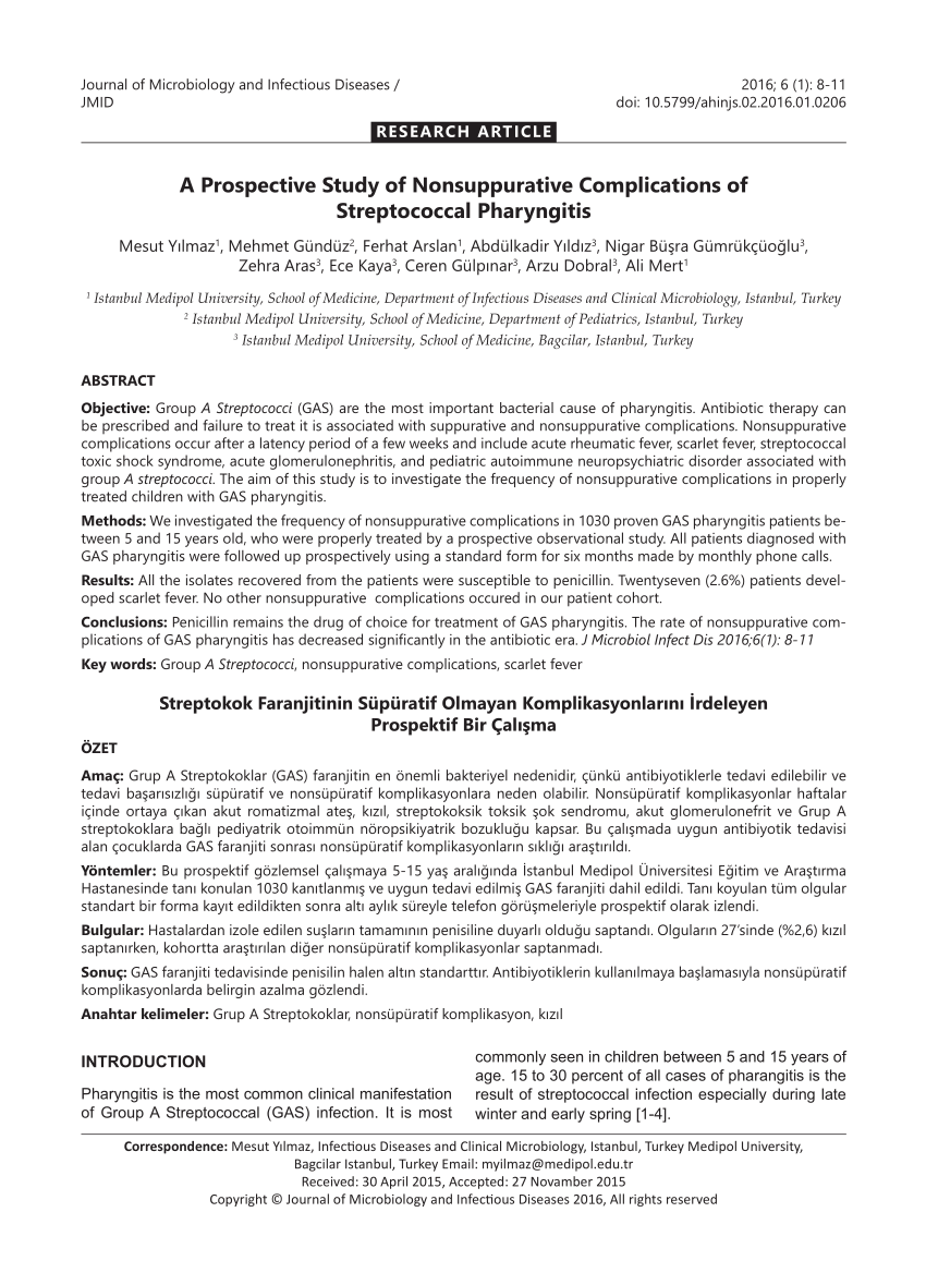 pdf a prospective study of nonsuppurative complications of streptococcal pharyngitis