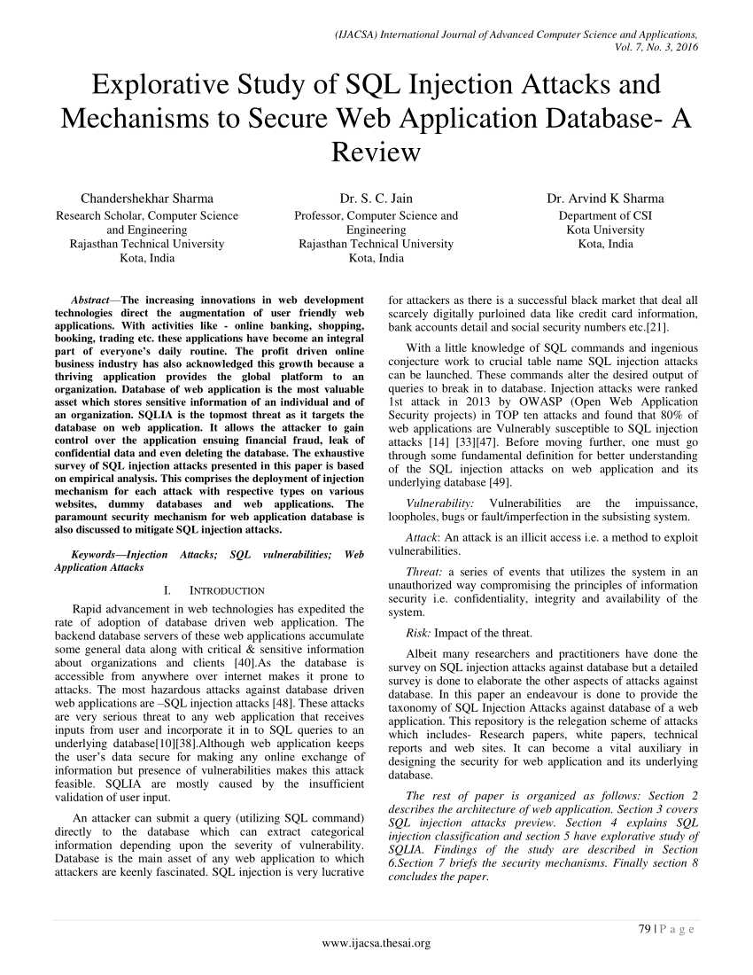 research paper on sql injection