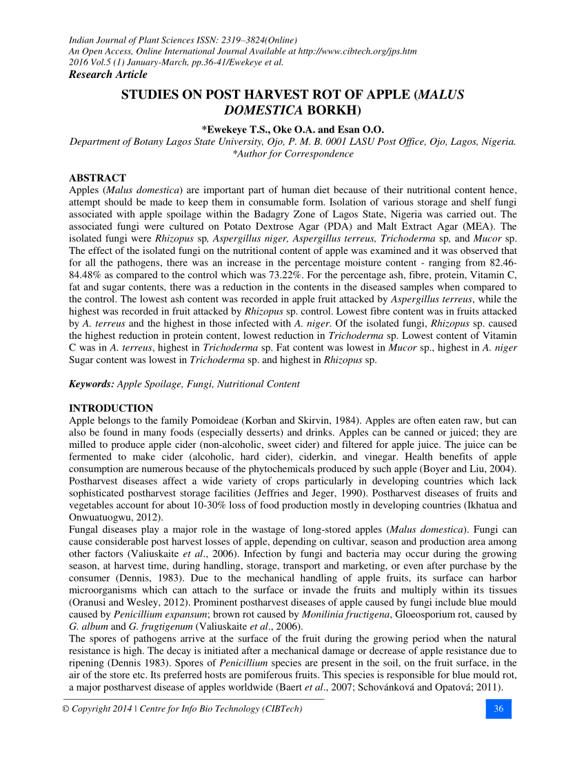 PDF) STUDIES ON POST HARVEST ROT OF APPLE (Malus domestica Borkh)