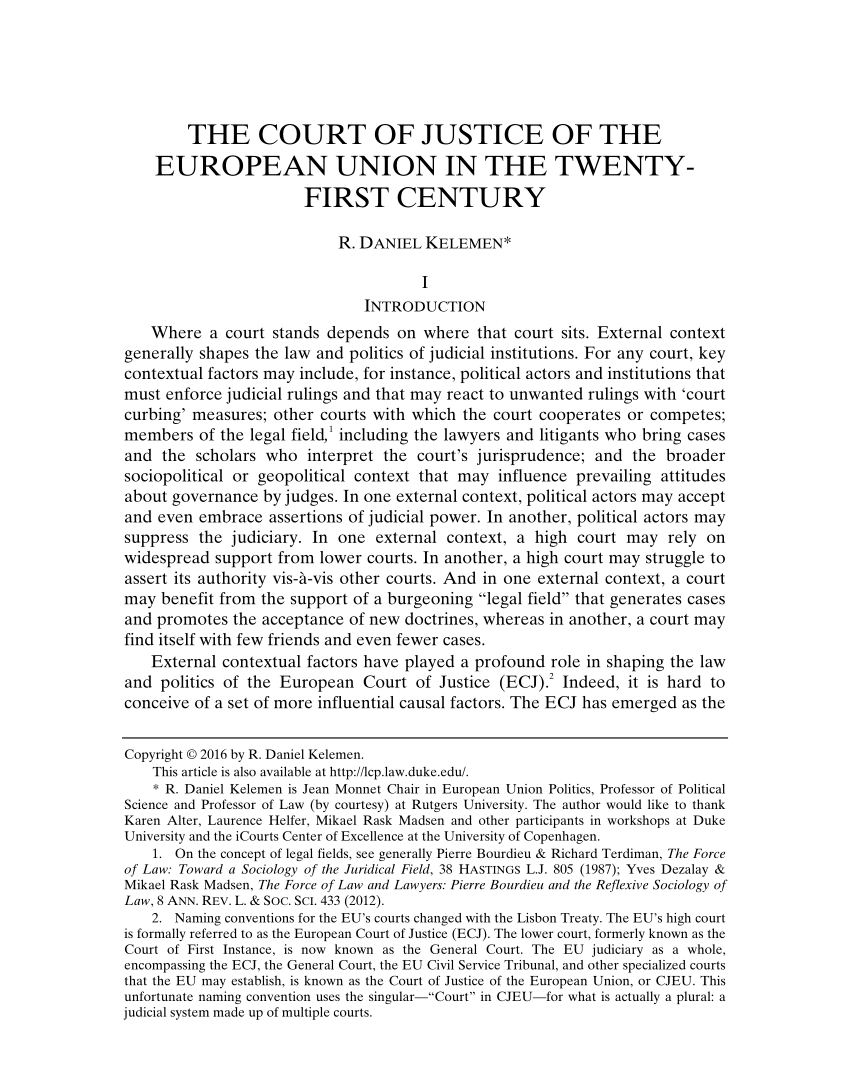 (PDF) The Court of Justice of the European Union in the Twenty First