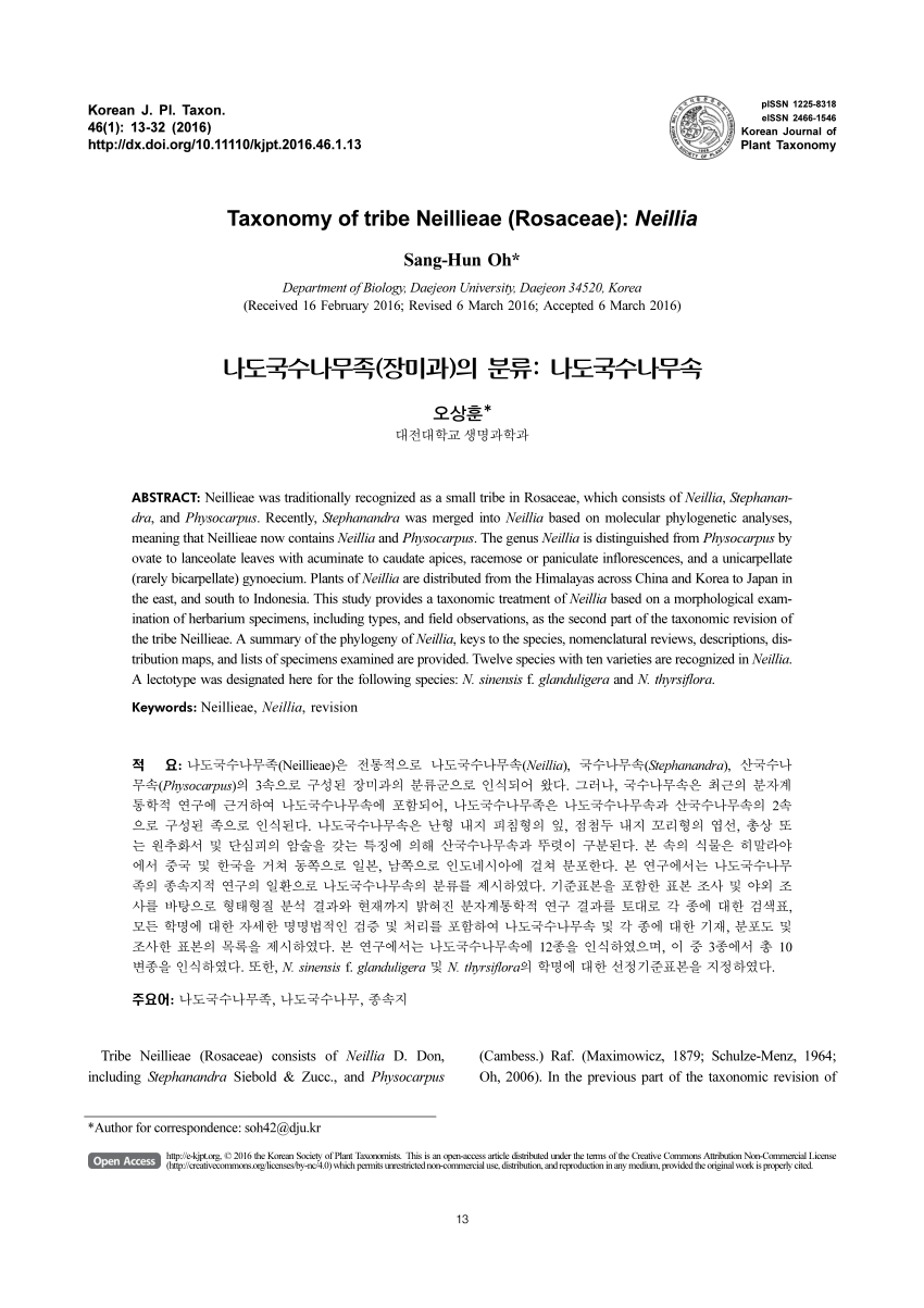 Pdf Taxonomy Of Tribe Neillieae Rosaceae Neillia