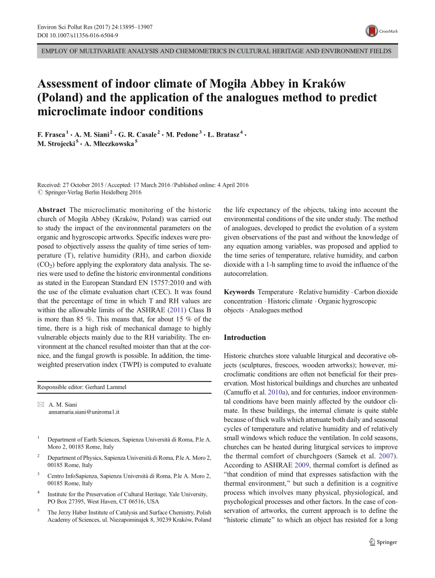 PDF) Assessment of indoor climate of Mogiła Abbey in Kraków (Poland) and  the application of the analogues method to predict microclimate indoor  conditions