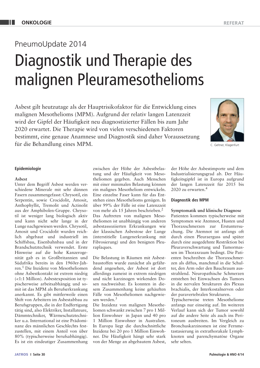 Pdf Diagnose Und Therapie Des Malignen Pleuramesothelioms 