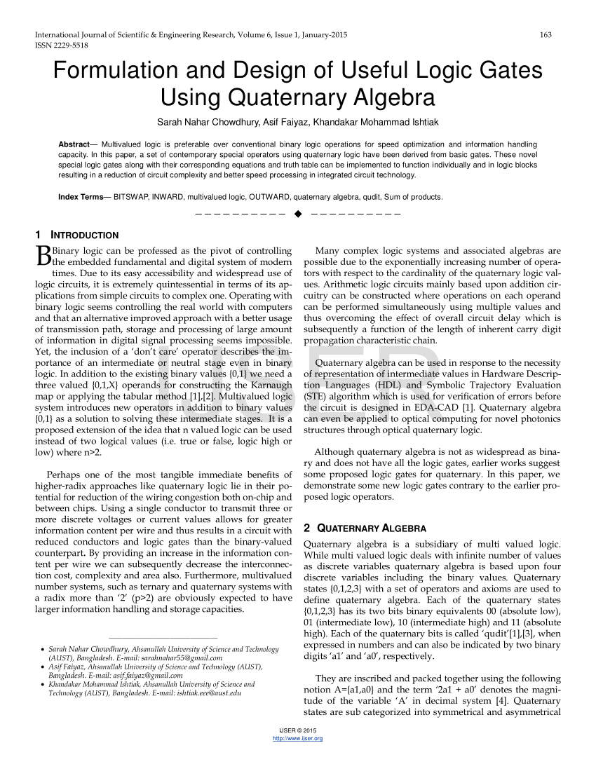 (PDF) Formulation and Design of Useful Logic Gates Using