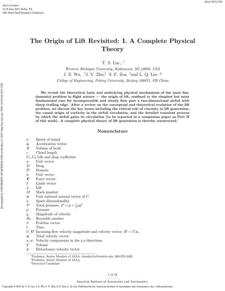 Pdf The Origin Of Lift Revisited I A Complete Physical Theory