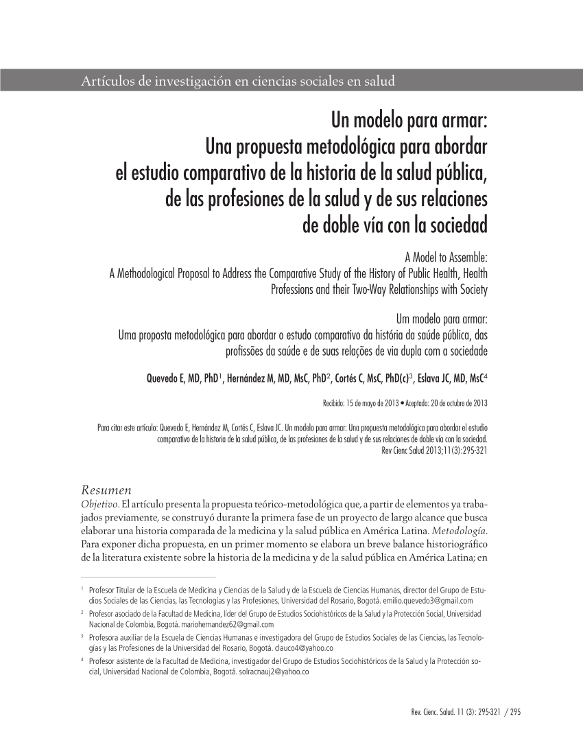 PDF) Un modelo para armar: Una propuesta metodológica para abordar el  estudio comparativo de la historia de la salud pública, de las profesiones  de la salud y de sus relaciones de doble