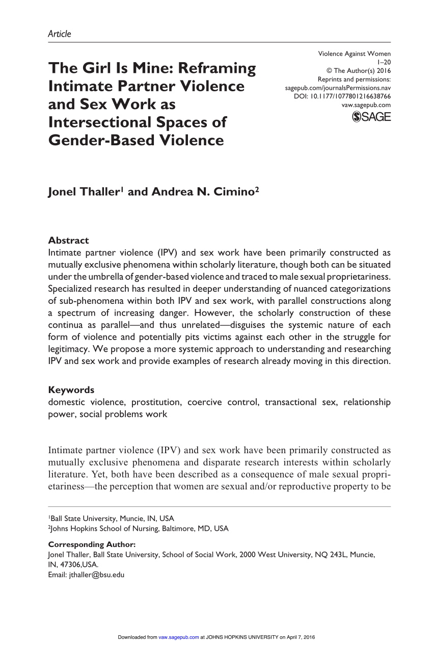 PDF) The Girl Is Mine: Reframing Intimate Partner Violence and Sex Work as  Intersectional Spaces of Gender-Based Violence